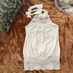 Vintage Cream white Lace Highneck Halter Top 🌿